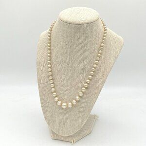 Vintage Graduated Glass Faux Pearl Necklace Ivory Classic Knotted Wedding Bridal